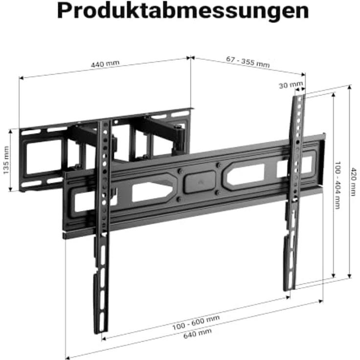 Wiltec Toboli TV-Wandhalterung für 37-80 Zoll Bildschirme, 120° schwenkbar, neigbar, drehbar, optimiertes Kabelmanagement, verstellbarer Wandabstand – Bild 3