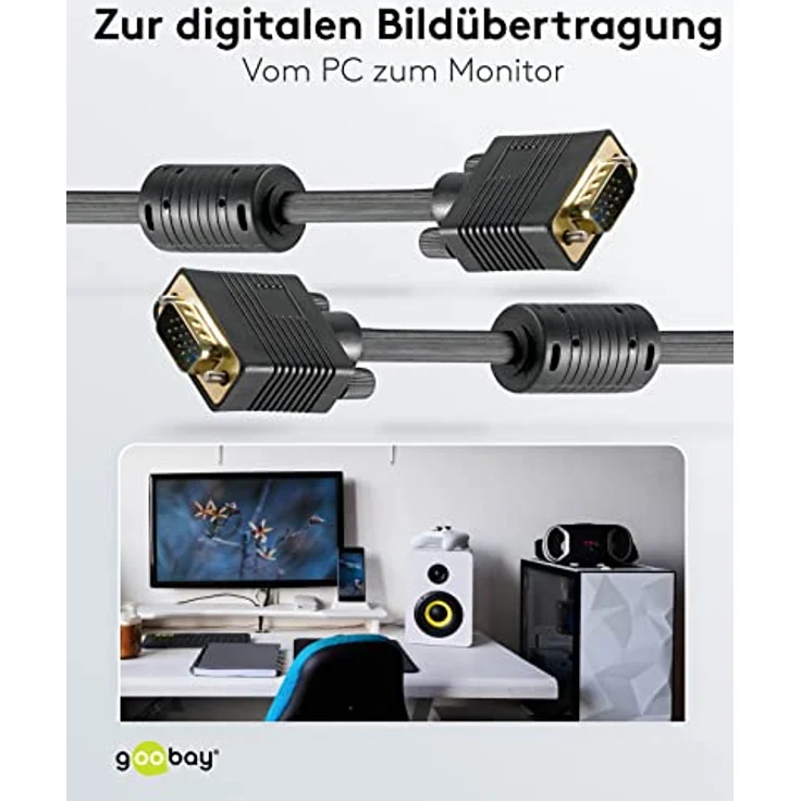 Wentronic Components Handels Goobay - VGA-Kabel - HD-15 (M) - HD-15 (M) - 5,0m - Flügelschrauben - Schwarz (50490) – Bild 6