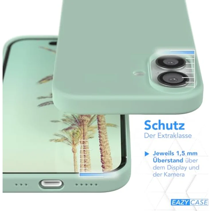 EAZY CASE Premium Silikon Handyhülle für iPhone 16, Slimcover mit Kameraschutz und Innenfutter, mint grün – Bild 3