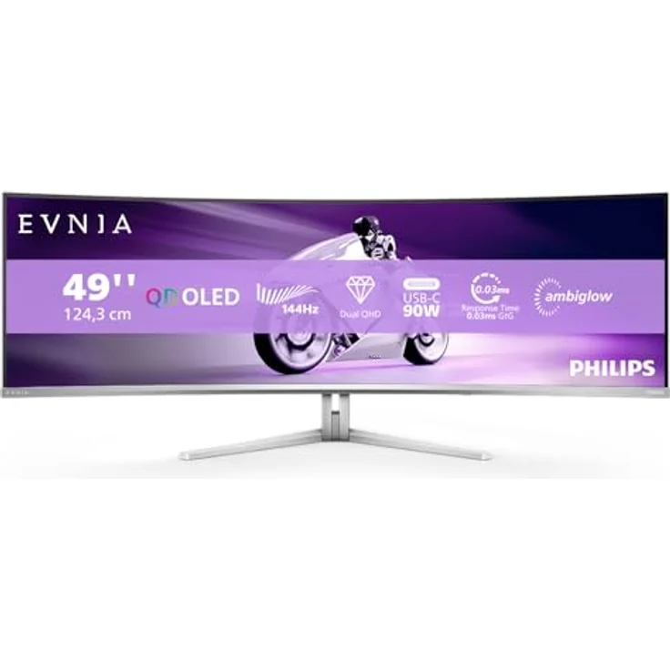 Philips Evnia 49M2C8900L - 49 Zoll DQHD OLED Curved Gaming Monitor, 144 Hertz, HDR400, Ambiglow, Weiss – Bild 2