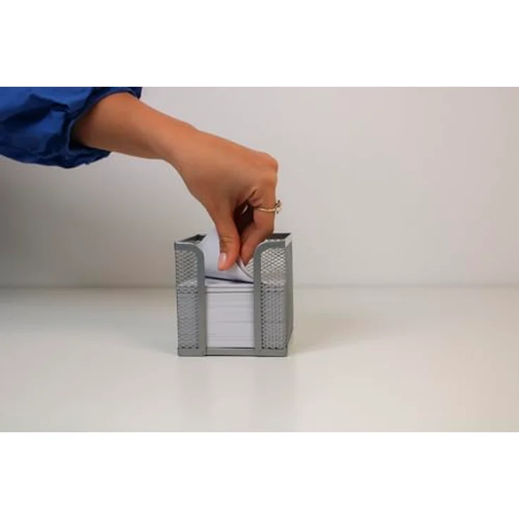 WEDO Zettelbox OFFICE, silber, aus pulverbeschichtetem Drahtmetall, Maße 10x10x10 cm, inkl. Papier (95x95 mm) – Bild 6