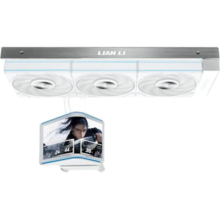 Lian Li HydroShift II OLED Curved 360P28, All In One CPU Cooler 360mm mit gebogenem OLED-Display und UNIFAN P28V2 Lüftern - Weiß – Bild 1