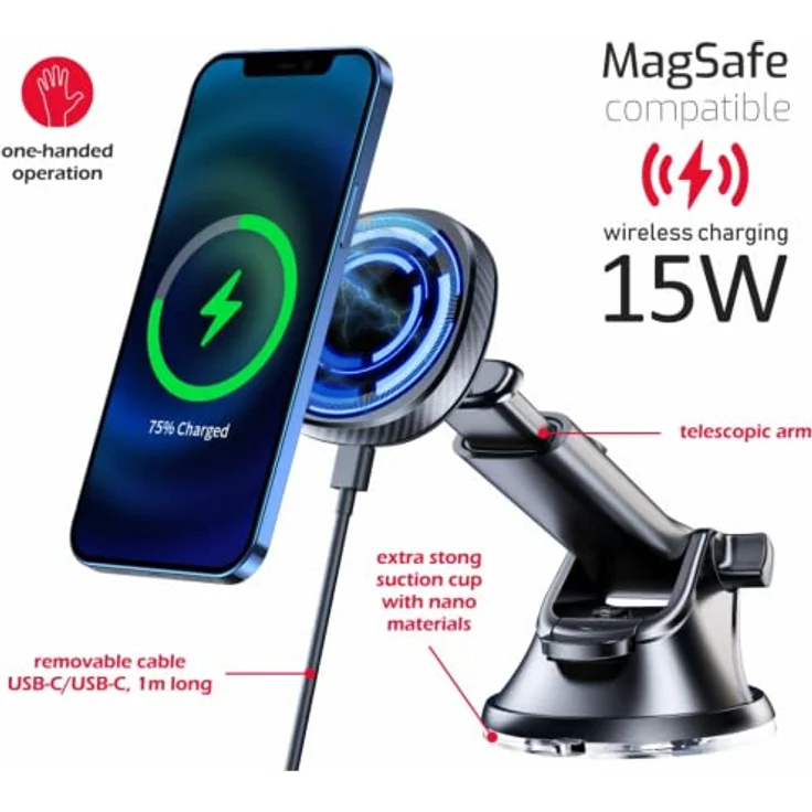 Up Mask Desconocido Swissten Magnetische Autohalterung mit kabellosem Ladegerät 15W (MagSafe kompatibel) - Hochwertige Material, langlebig – Bild 2