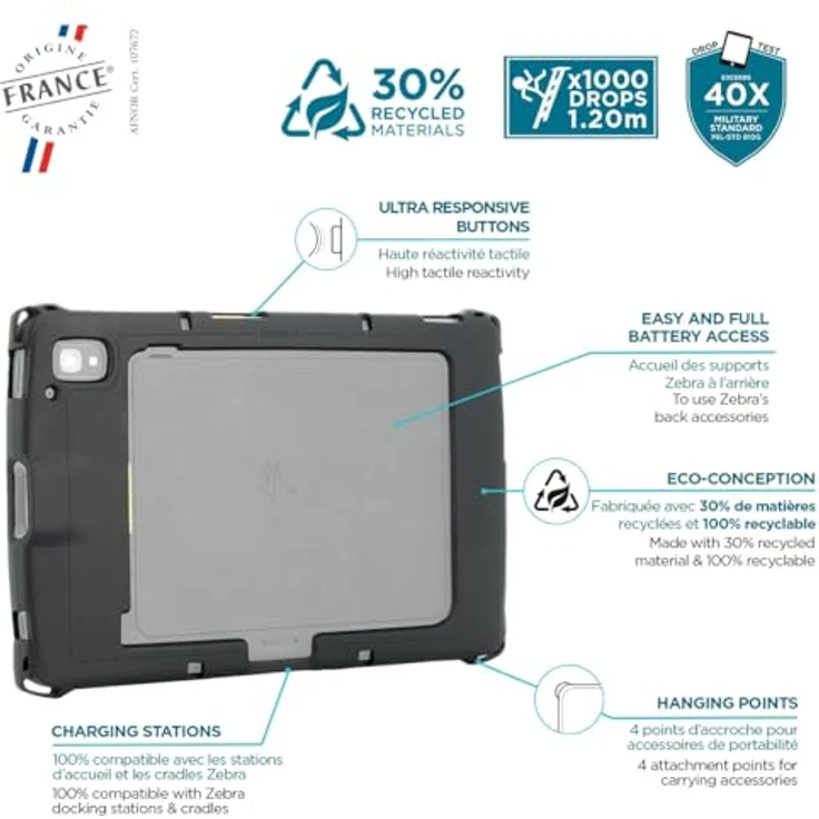 Mobilis Verstärkte Schutzhülle für Zebra Tablet ET40 ET45 10", Stoßfest Hülle mit AirCell System, Recycelte Materialien, Schwarz – Bild 3