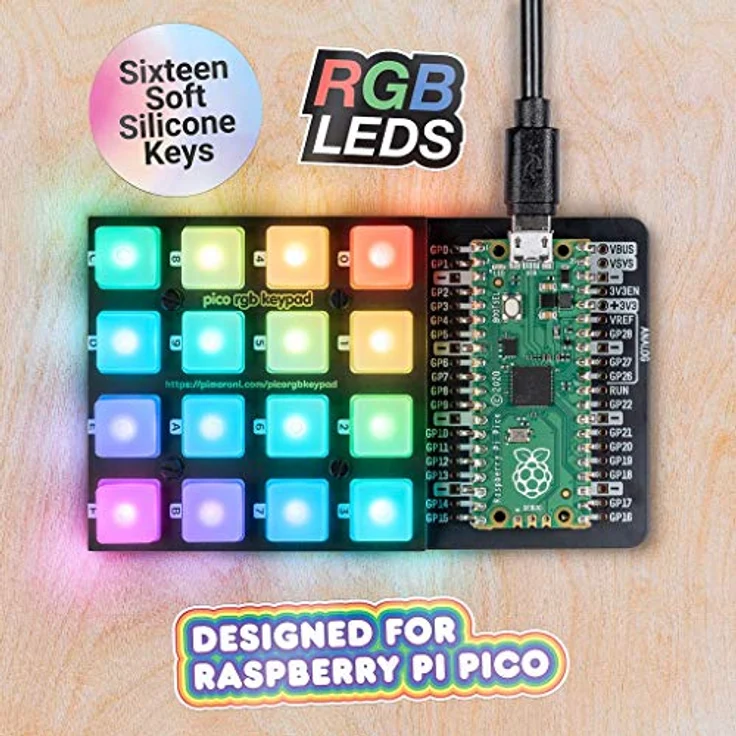 Pimoroni Pico RGB-Tastatur-Basis, 4x4 Silikon-Tastatur mit 16 adressierbaren RGB-LEDs, kompatibel mit Raspberry Pi Pico – Bild 4