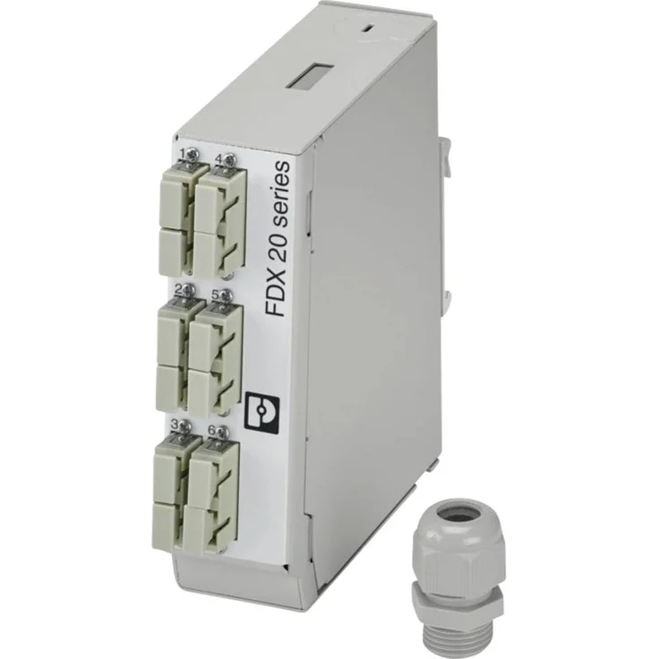 Phoenix Contact FOC-FDX20-PP-SCD6-OM4-PT9, LWL-Spleißbox Tragschienenmodul, grau, IP20, Metall, Kabelabgang oben und unten