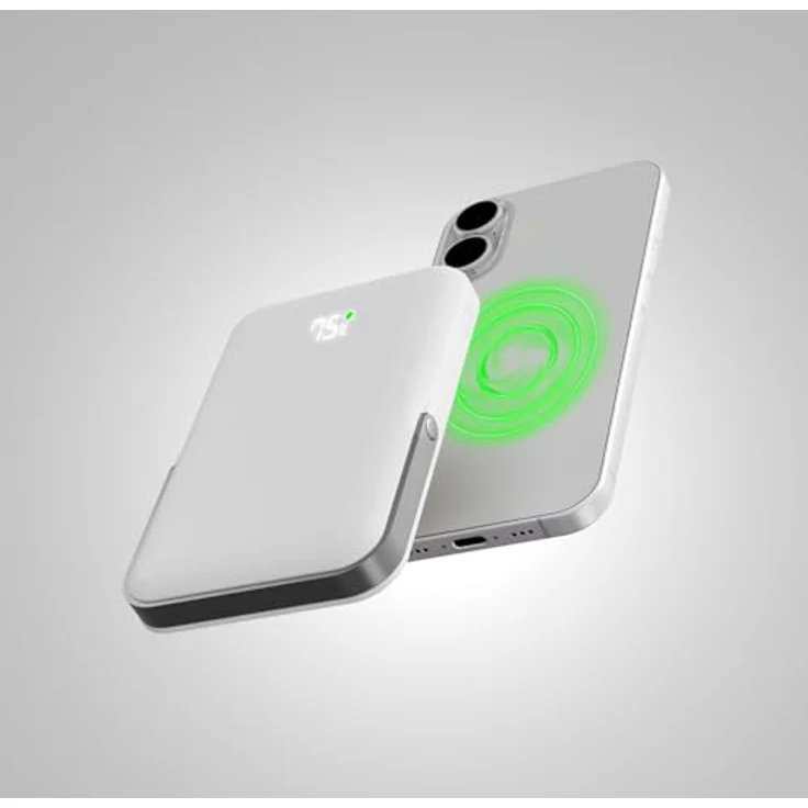 Qualo Power Bank 10000mAh, Induktive Schnellladestation mit 15W, Kabellos und Kompakt, Weiß, mit integriertem Ständer und LED Anzeige – Bild 4