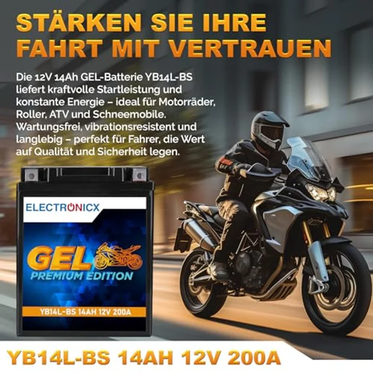 Electronicx GEL-YB14L-BS GEL-Batterie 14Ah 12V - wartungsfrei, rüttelfest, auslaufsicher für Motorrad, Roller, Quad und Jetski – Bild 2