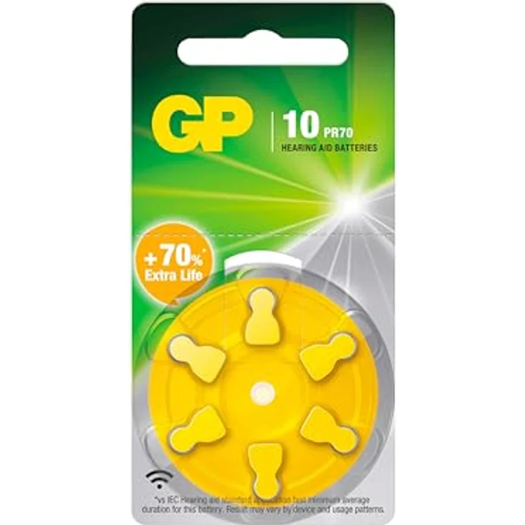 GP Batteries ZA10, 6er Pack Zink-Luft Knopfzellen für Hörgeräte, 1,45 V, Gelb – Bild 1