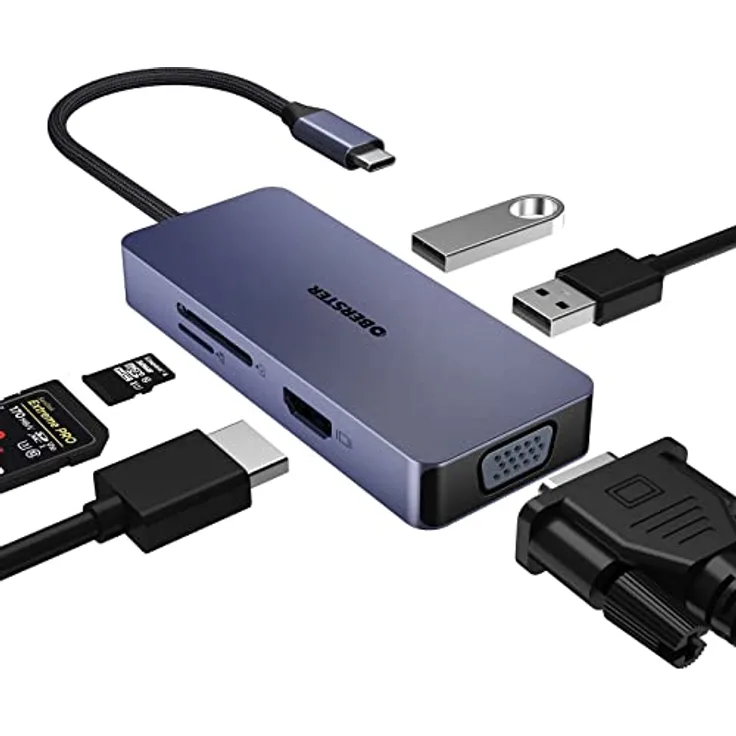 USB C Hub 4K HDMI für MacBook M1, 6 in 1 USB C Adapter mit VGA, 4K HDMI, 2 USB 2.0, SD/TF, USB C Hub für MacBook Pro/Air, Samsung, Surface Go und Anderen USB C Geräte