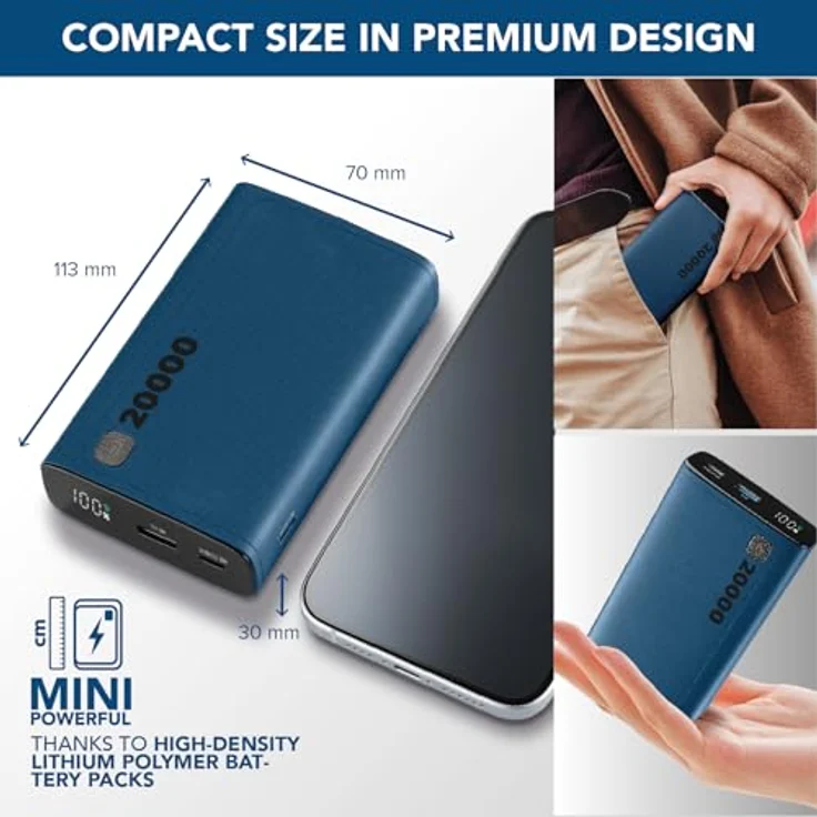 Cellularline Elite 20000 PD Portable Charger Powerbank Black, 20.000 mAh, 2 USB-C-Ports, LCD-Display – Bild 6