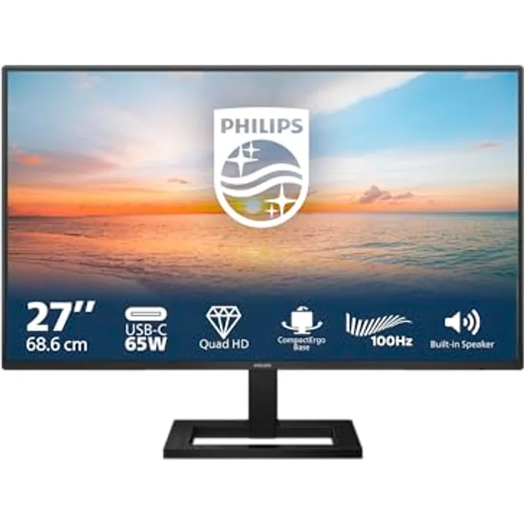 Philips 27E1N1600AE - 27 Zoll QHD Monitor, Lautsprecher, höhenverstellbar (2560x1440, 100Hz, USB-C (65W PD), USB Hub) schwarz - Preisvergleich