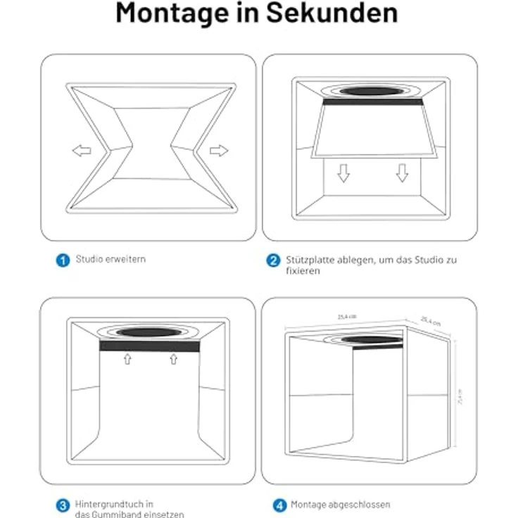 PULUZ Mini Lichtzelt Fotografie 25x25cm, Fotostudio Box mit 104 LED-Leuchten CRI >95 und 6 Doppelseitigen Farbhintergründen für kleine Produktfotografie – Bild 5
