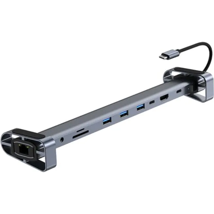 H36CS 11 in1 USB C Docking Station Halterung USB C Adapter mit 4K HDMI, 3 USB 3.0, USB Typ C Stromversorgung, PD Laden, SD/TF Kartenleser, Ethernet, 3,5 mm Audio Buchse kompatibel mit MacBook Pro/Air