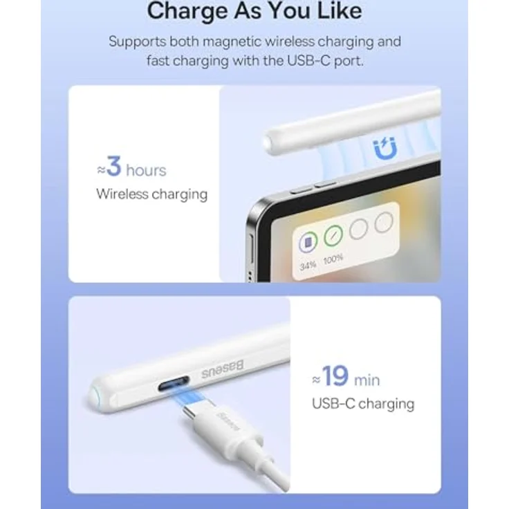 Baseus Smooth Writing 2 Stylus Pen with LED Indicators (white), Stylus, Weiss - Präziser Stift mit Batterieanzeige – Bild 2