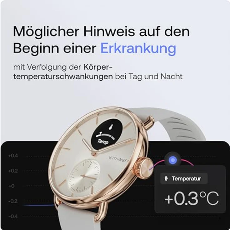Withings Scan Watch 2 (38 mm, Edelstahl), Sportuhr + Smartwatch mit Temperaturüberwachung, Herzfrequenzmessung und Schlafindex, silber – Bild 4