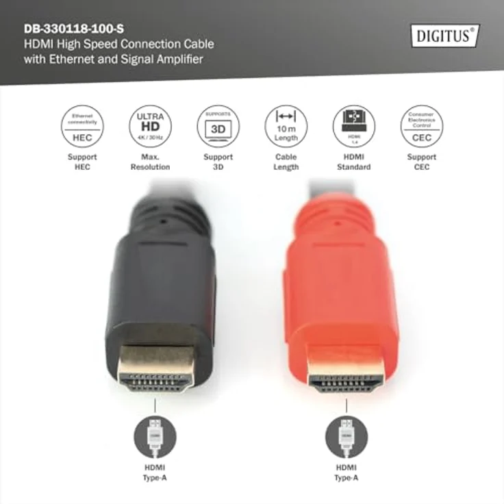 DIGITUS HDMI High Speed Anschlusskabel, 10.0m, Ultra HD 24p, CE - Schwarz – Bild 2