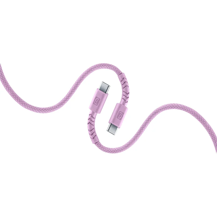 Cellular Line Flexi Braided Data Cable, USB C auf USB C, bis 100 W, 1,5 m, pink