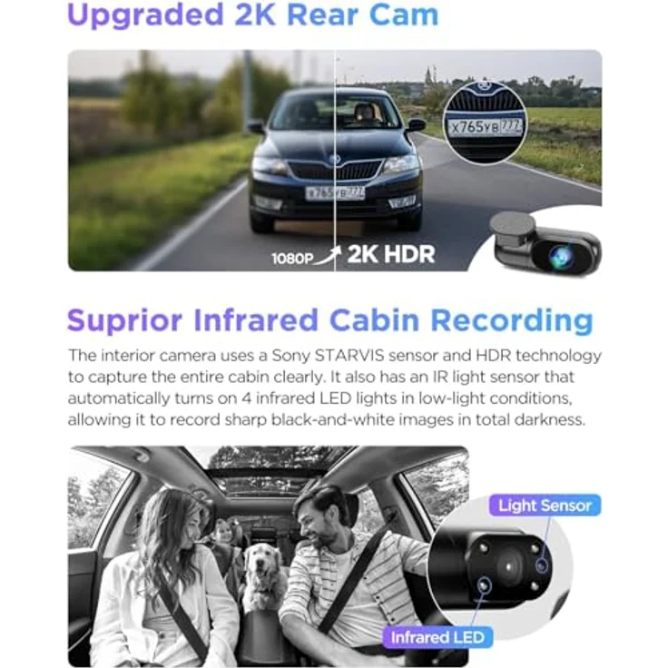 VIOFO A229 PRO 3-Kanal 4K + 2K + 1080P HDR Auto Armaturenbrett-Kamera mit Starvis 2 Sensoren (A229 PRO 3CH) – Bild 4