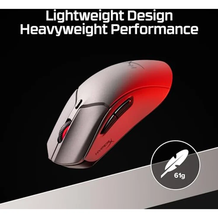 HyperX Pulsefire Haste 2 Pro 4K Wireless-Gaming-Maus, 26000 DPI, RGB, leichtgewichtig 61g, bis zu 90 Stunden Akkulaufzeit, Grau – Bild 2