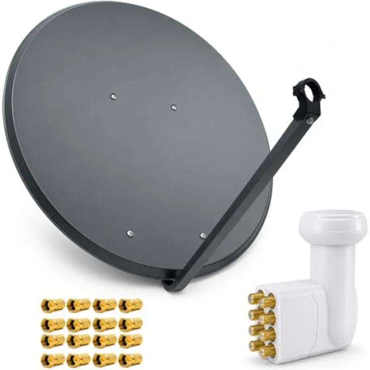PremiumX SAT Anlage 100cm Aluminium Antenne, Octo LNB mit 16x F-Stecker, anthrazit – Bild 1