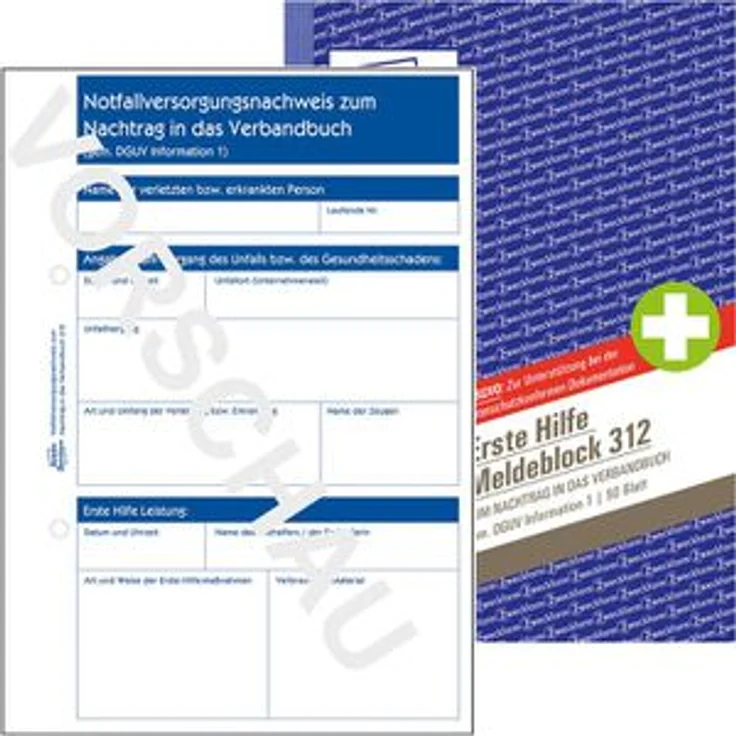 Zweckform Meldeblock Erste Hilfe 312, A5 hoch, zur Dokumentation von Unfällen gem. DGUV, 50 Blatt – Bild 1