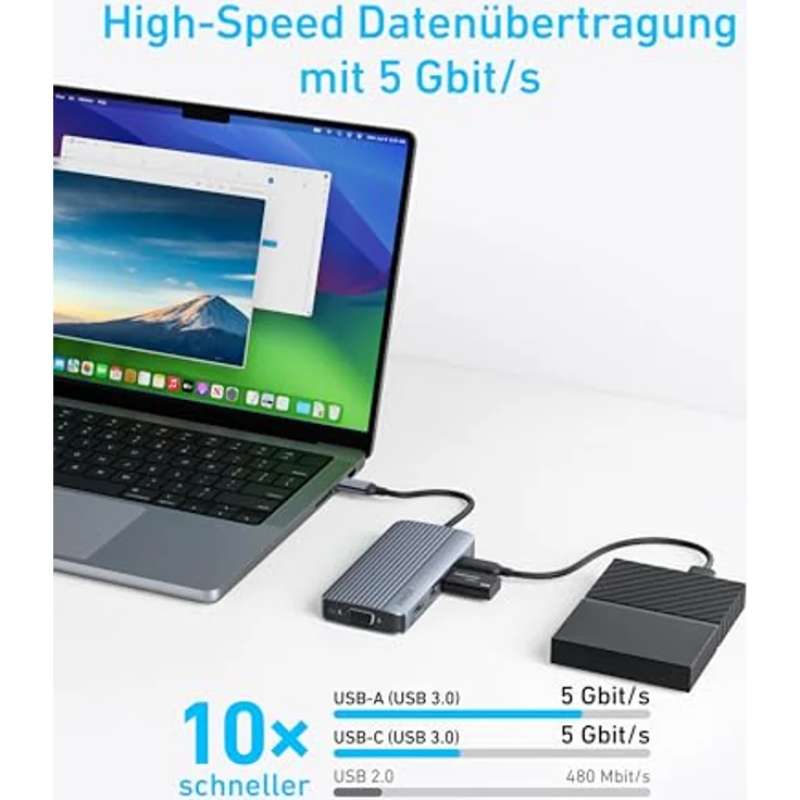 Anker 8-in-1 USB-C Hub, Triple Display Dockingstation mit 2 HDMI, VGA, 5 Gbit/s Datenübertragung für MacBook Air/Pro, Dell XPS, iPad Pro und mehr – Bild 4