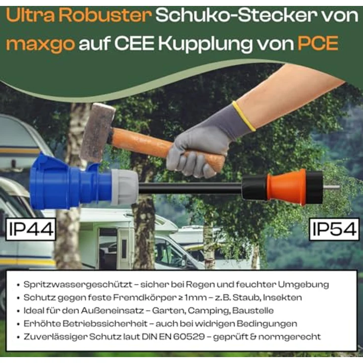 netbote24 Schuko auf CEE Adapter, 40m Camping Stromkabel H07RN-F 3x2,5, robust und wetterfest, Ideal für Wohnmobil und Campingplatz – Bild 2