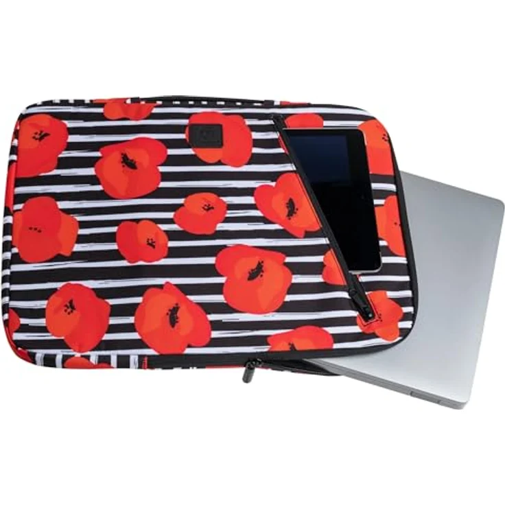 Exacompta Laptophülle 15-16", Notebooktasche aus recyceltem Polyester, rot, wasserabweisend, mit einziehbarem Griff und Gummiband zur Sicherung – Bild 4