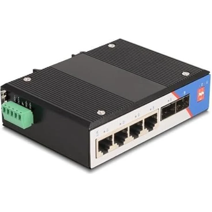 Delock Industrie Gigabit Ethernet Switch 4 Port RJ45 2 Port SFP fГјr Hutschiene, Schwarz - Redundante Spannungsversorgung, VLAN Port Isolation – Bild 3
