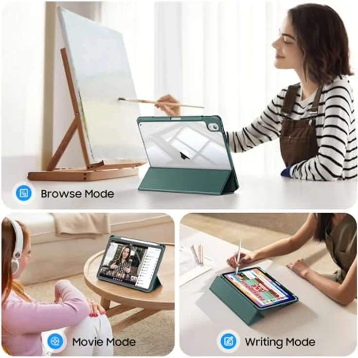 Fintie Hybrid Hülle für iPad (A16) 11 Generation 11 Zoll 2025, iPad 10 Generation 10.9 Zoll 2022 - Stoßfeste Schutzhülle mit transparenter Hartschale und Stifthalter, Dunkelgrün – Bild 3