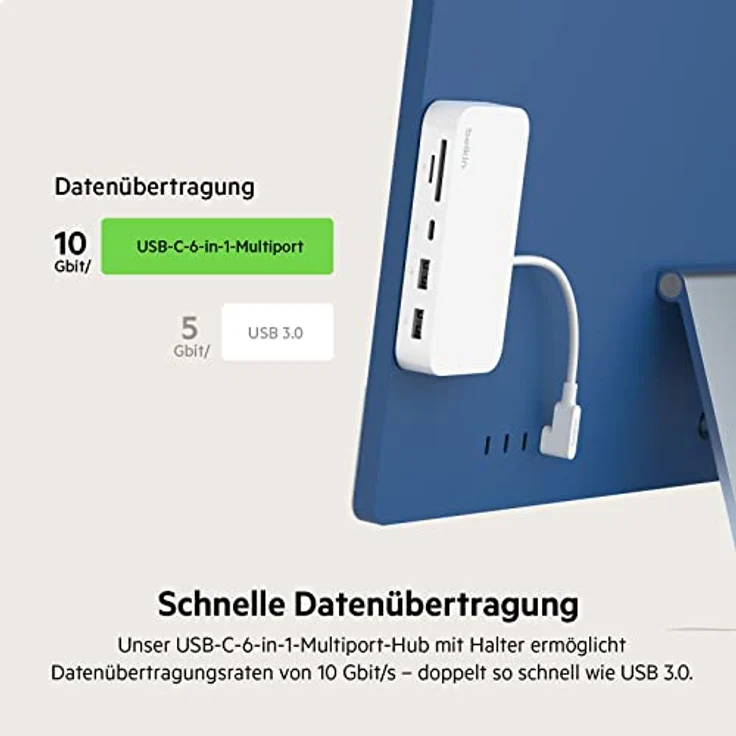 Belkin 6-in-1-USB-C-Hub, rückseitig montierbare Dockingstation für iMac 24″ mit SD-/microSD-Kartenleser, 2 USB-A-Ports, USB-C-Port schnellen Datentransfer und Peripheriegeräte, Weiß, INC011btWH – Bild 4