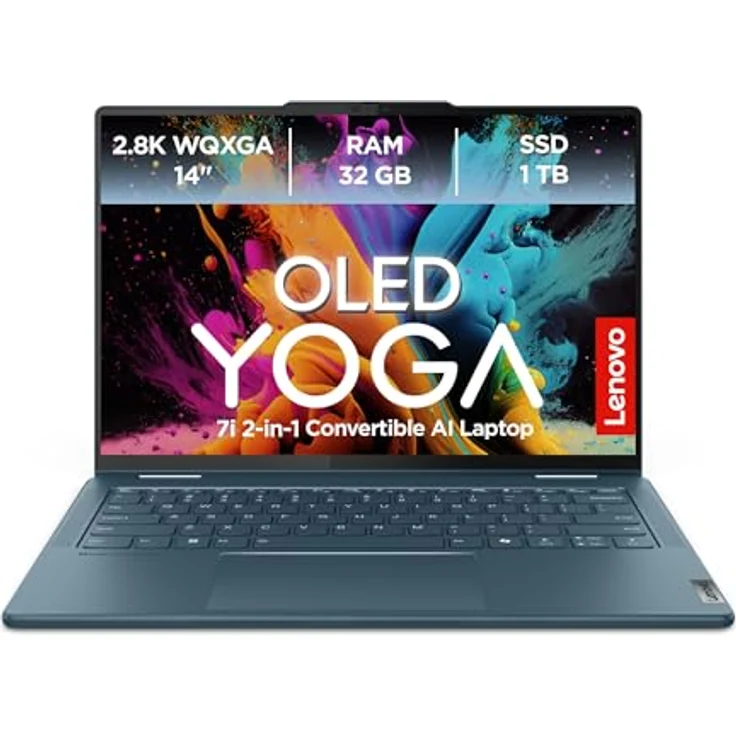 Lenovo Yoga 7 2-in-1 Convertible Laptop, 14" 2.8K WUXGA OLED, Intel Core Ultra 7 155H, 32GB RAM, 1TB SSD, Intel Arc Grafik, Windows 11 Home, QWERTZ, blau, 3 Monate Premium Care – Bild 1