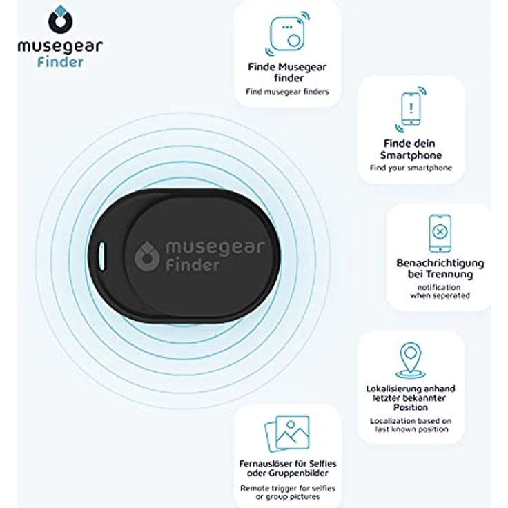 musegear Schlüsselfinder Mini mit Bluetooth App I Keyfinder laut für Handy in schwarz – Bild 3