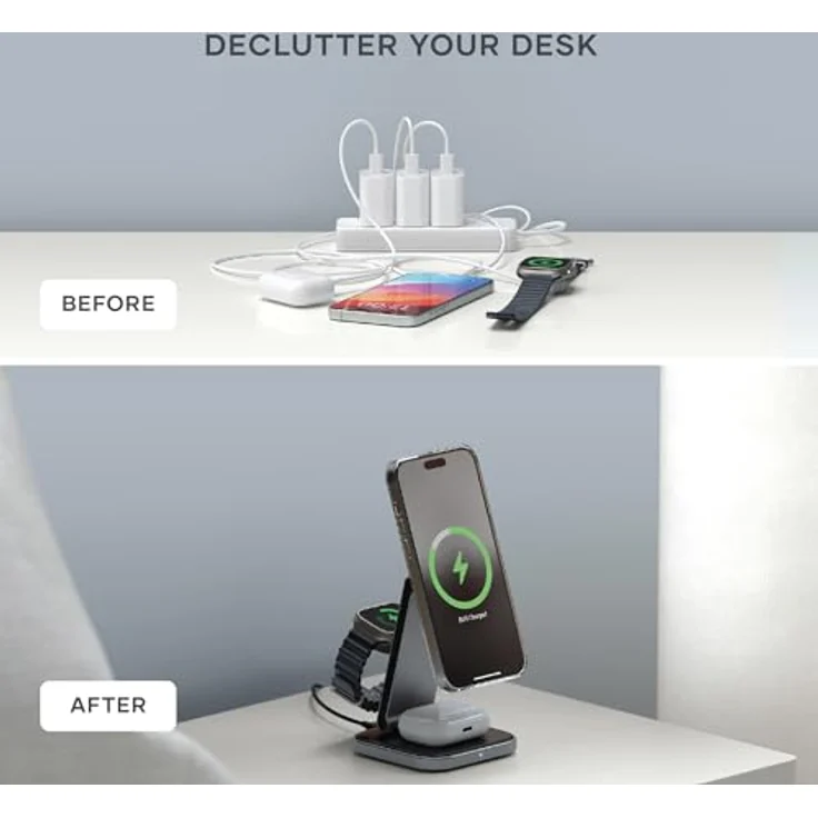 Satechi 3-in-1 Foldable QI2 Wireless Charging Stand (15 W), Grau, mit MagSafe und Apple Watch Adapter – Bild 4