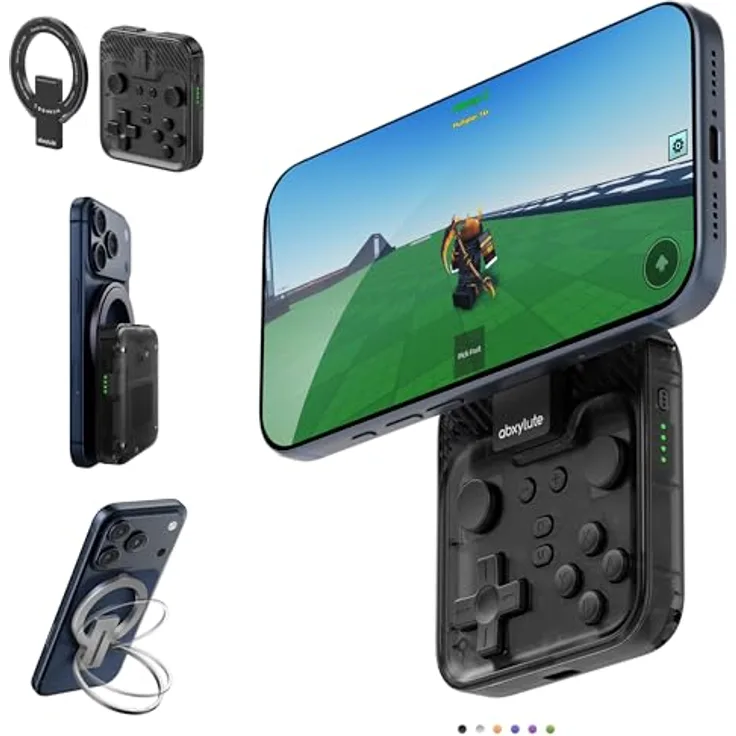 abxylute M4 Snap-On Mobile Gaming Controller, tragbarer Retro-Emulator-Gamepad mit Dual-Joystick-Turbo, Magnet und Ständer, für Android & iPhone, schwarz