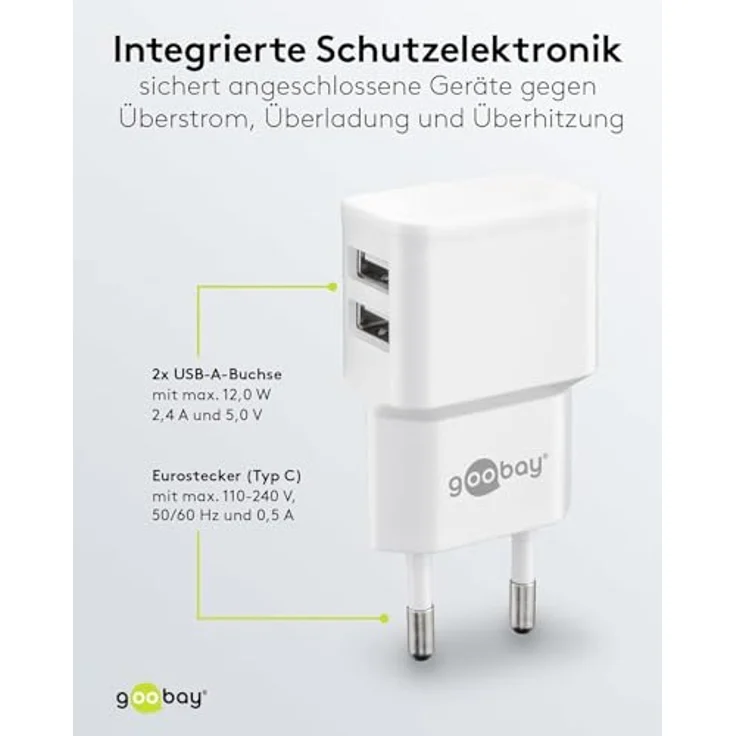 Goobay 44952 2fach USB Ladegerät Extra Kompakte Bauform 2, 4A, Weiß – Bild 5