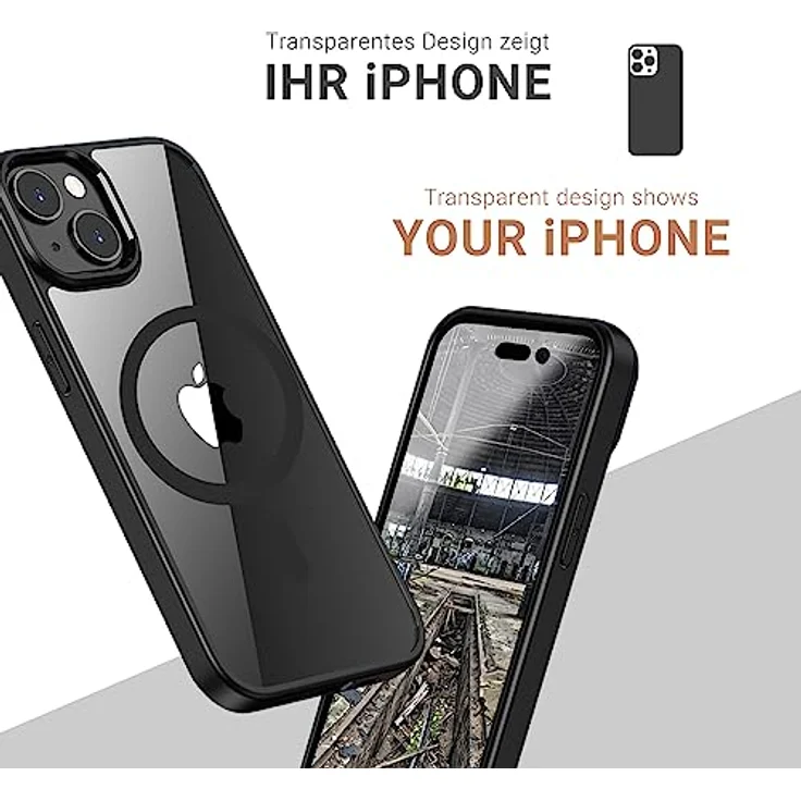 JT Berlin Pankow Hybrid MagSafe Backcover für Apple iPhone 15, Schwarz, Transparent, stoßfest mit 360 Grad Bumper, MagSafe kompatibel – Bild 5