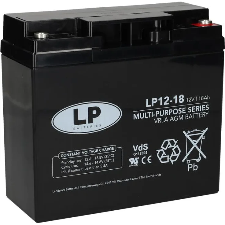 Landport LP12-18 T12 VdS AGM Bleiakku 12V 18Ah für Standby- und Sicherheitsanwendungen, wartungsfrei und auslaufsicher