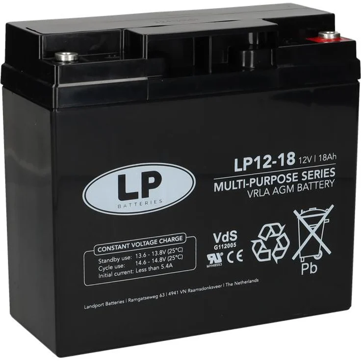 Landport LP12-18 T12 VdS AGM Bleiakku 12V 18Ah für Standby- und Sicherheitsanwendungen, wartungsfrei und auslaufsicher