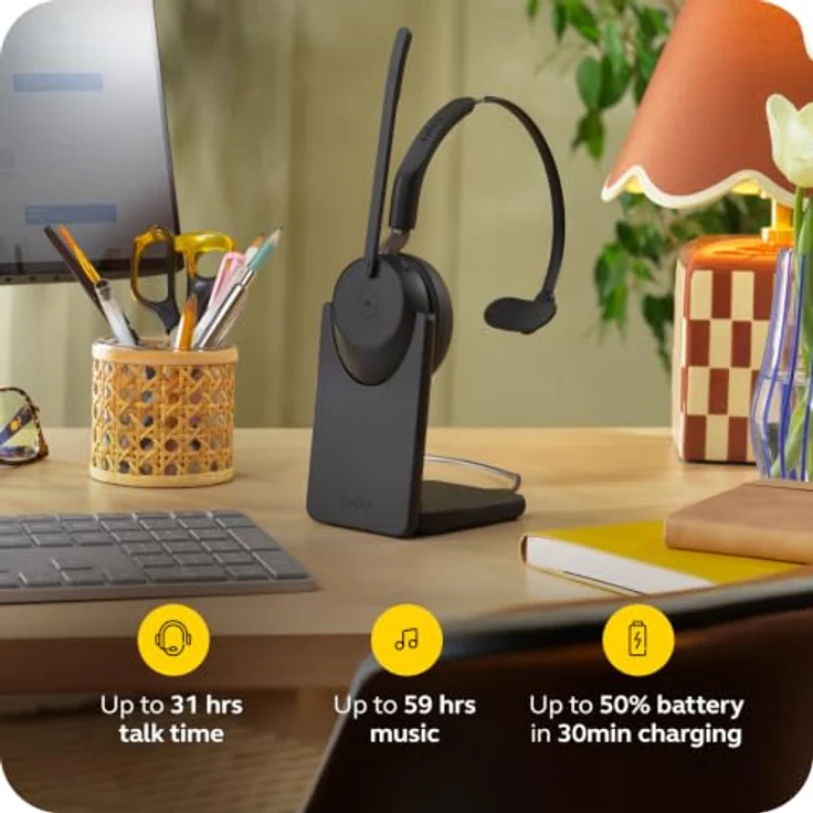 Jabra Evolve3 65 Mono, LINK 390a, MS On Ear Headset mit Bluetooth® und adaptiver Geräuschunterdrückung, kabellos, schwarz – Bild 9