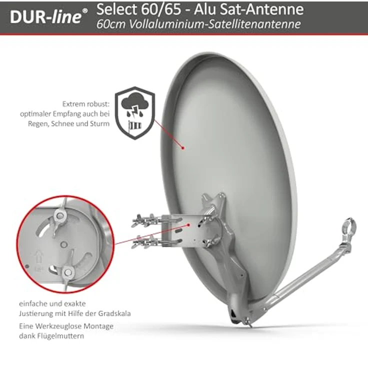 DUR-line Select 60/65 cm Sat Anlage 4 Teilnehmer Komplett Set hellgrau – Bild 6