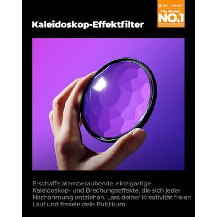 K&F Concept 72mm Kaleidoscope Effect Filter, Objektivfilter mit drei Mikrofasertüchern zur Reinigung – Bild 2