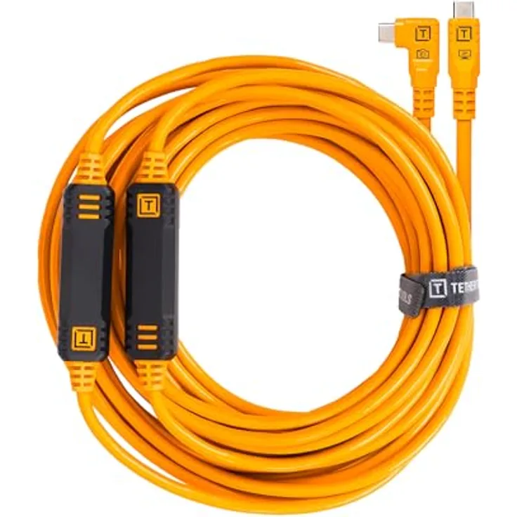 Tether Tools TetherPro USB-C auf USB-C, 9,4 m, gerade auf rechtwinkliges Kabel mit Dual-Inline-TetherBoosts, exklusiver Datenübertragung, Orange