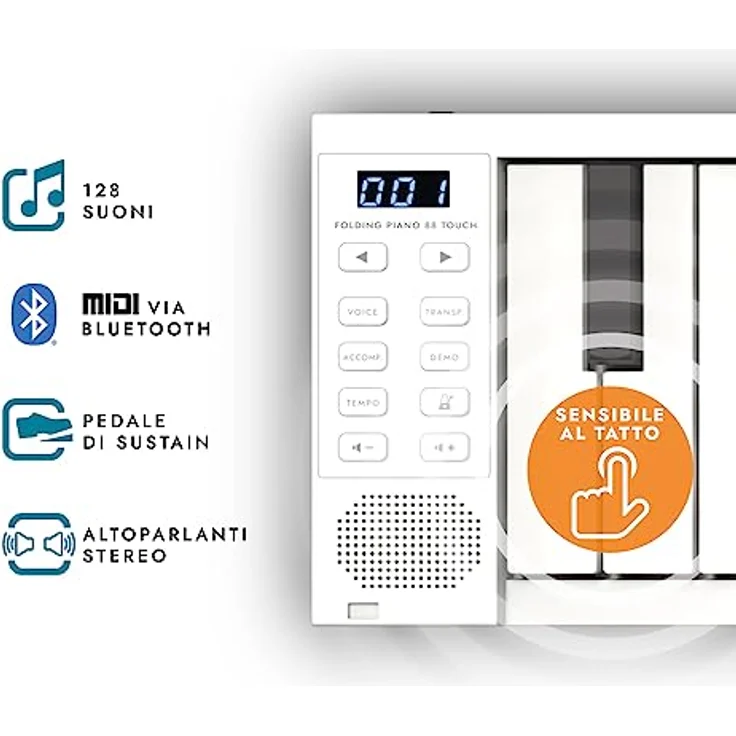 Blackstar FP-49 Touch 49 Tasten, berührungsempfindlich, tragbar, faltbar, mit USB-MIDI-Controller, mit wiederaufladbarem Akku, Weiß – Bild 2