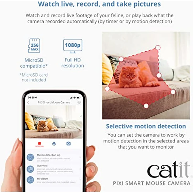 Catit Pixi Smart Mauskamera, Kamera im Maus Design, kostenlose App, Katzenkamera, Haustierkamera – Bild 3
