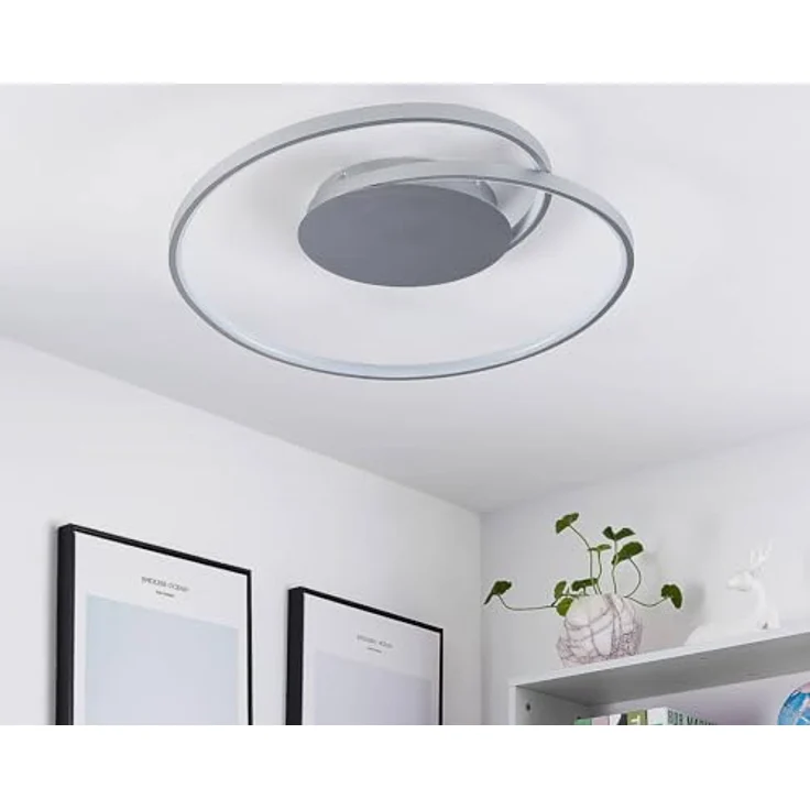 Lucande LED Deckenleuchte 'Enesa' dimmbar mit Leselampe in Alu aus Metall (1 flammig,) - Lampe, LED-Deckenlampe, Deckenlampe, Schlafzimmerleuchte, Fernbedienung, Energiesparend (Modern, Silber) – Bild 3