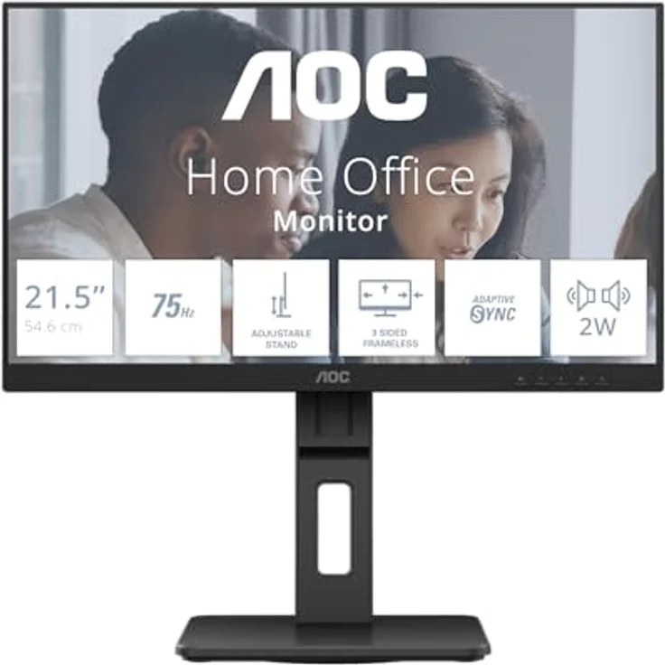 AOC 22E2UMF 22 Zoll Full HD Monitor, höhenverstellbar, 75 Hz, 4 ms, mit Lautsprechern und USB Hub, schwarz – Bild 2