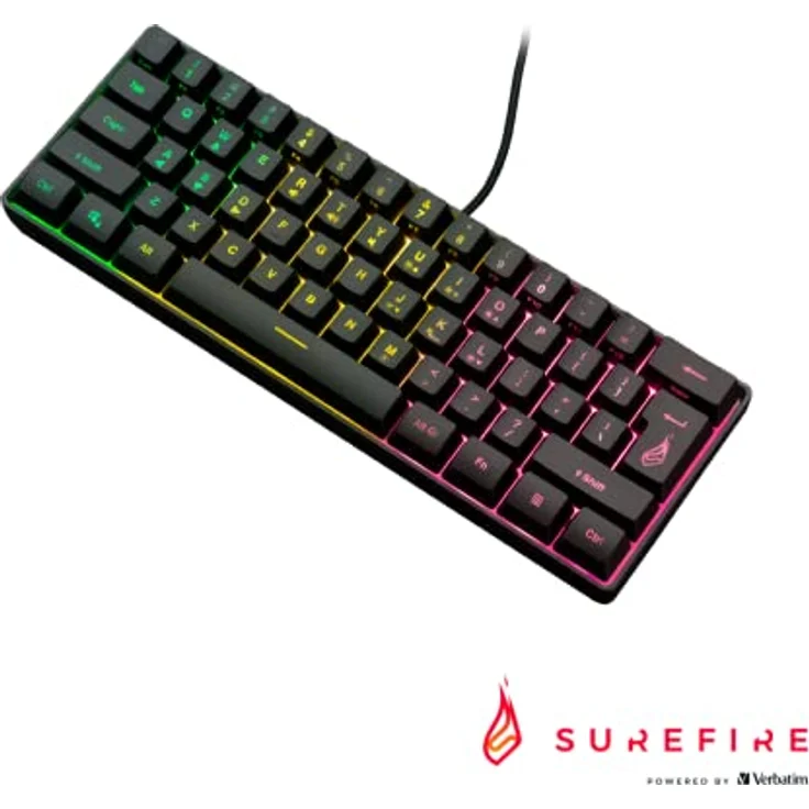 Surefire Kingpin X1 60% Gaming Tastatur US English, Gaming Multimedia Keyboard klein & mobil, RGB-Tastatur mit Beleuchtung, 25 Anti-Ghosting-Tasten, amerikanisches Layout QWERTY – Bild 2