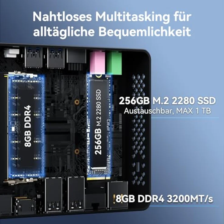 GEEKOM Mini PC Air12 Lite - 12th Gen Intel-N100 (4 Kerne, 4 Threads) Mini PC Windows 11 Pro, DDR4 8GB+256GB SSD Mini Computer mit WiFi 5/Bluetooth 5.1/4K 2 Displays, für Zuhause/Geschäft/Schule - Iceblast verbesserte Kühlungssystem – Bild 4